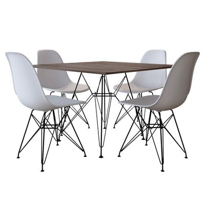Mesa De Jantar 90Cm Amêndoa Quadrada Com 4 Cadeiras Brancas Base De Ferro Preto Cor: Preto
