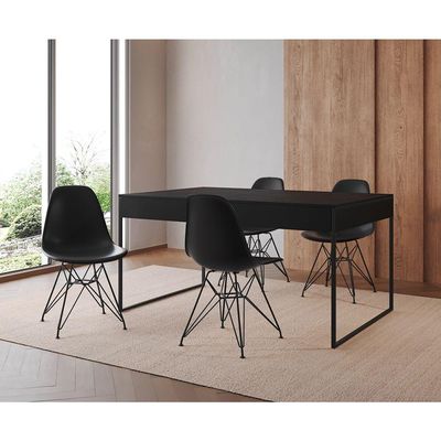 Mesa Jantar Industrial Retangular 137X90Cm Preta Com 4 Cadeiras Pretas Base Ferro P Cor: Preto