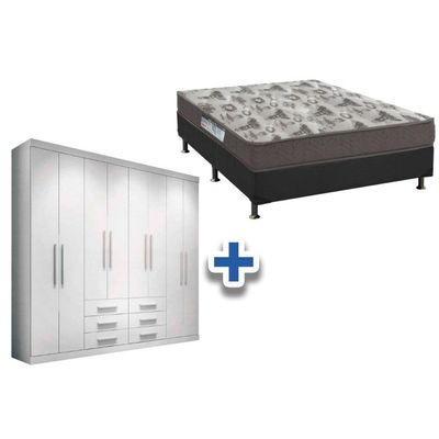 Cama Box Casal + Colchão D33 Ortobom + Guarda Roupa Master 8.6 Branco
