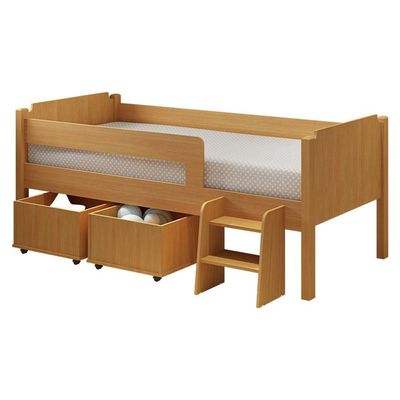 Cama Solteiro Quarto Bella Com 2 Baús Escada E Colchão Nature Nature