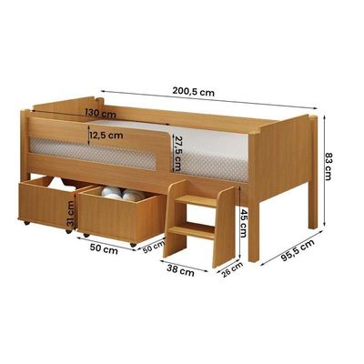 Cama Solteiro Quarto Bella Com 2 Baús Escada E Colchão Nature Nature