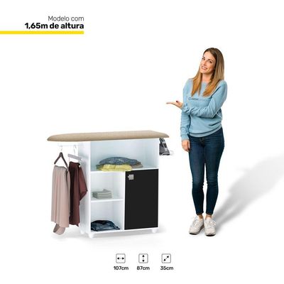 Tábua De Passar Roupa Multiuso 01 Porta Branco Preto