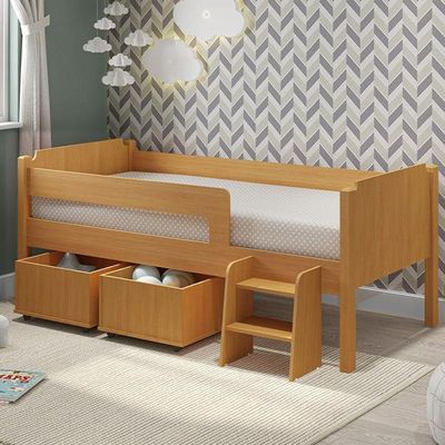 Cama Solteiro Quarto Bella Com 2 Baús Escada E Colchão Nature Nature