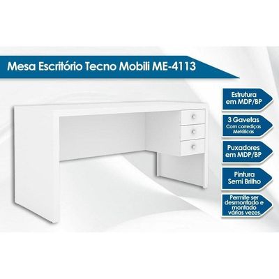 Mesa De Computador Solteiro Me4113 C/ 3 Gavetas Amêndoa - Tecno Mobili