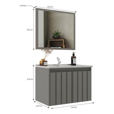 Gabinete Banheiro 60cm Com Espelheira E Cuba Multimóveis Cr10104 Cimento Cimento