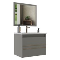 Gabinete Banheiro 60cm Com Cuba E Espelheira Multimóveis Cr10103 Cimento Cimento