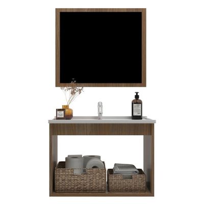Gabinete Banheiro 60cm Com Espelheira E Cuba Multimóveis Cr10104 Noce Noce