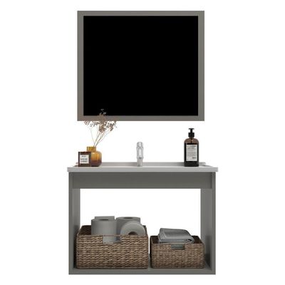 Gabinete Banheiro 60cm Com Espelheira E Cuba Multimóveis Cr10104 Cimento Cimento