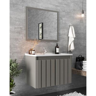 Gabinete Banheiro 60cm Com Espelheira E Cuba Multimóveis Cr10104 Cimento Cimento