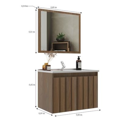 Gabinete Banheiro 60cm Com Espelheira E Cuba Multimóveis Cr10104 Noce Noce