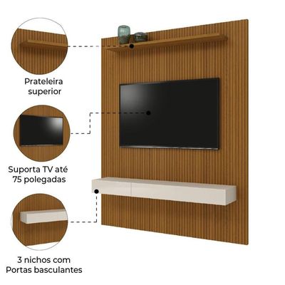 Painel Para Tv Até 75" Egeo Com Nicho 1,80M Off White Cedro