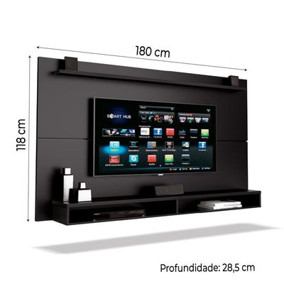 Painel Para Tv Até 65 Polegadas Com Prateleira 1,80m Max Preto Preto
