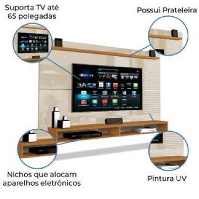 Painel Para Tv Até 65 Polegadas Com Prateleira 1,80m Max Cedro/off White Off White Cedro