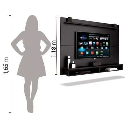 Painel Para Tv Até 65 Polegadas Com Prateleira 1,80m Max Preto Preto