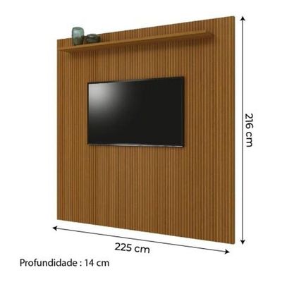 Painel Para Tv Até 75 Polegadas Ripado Impressão 3D Egeo Com Prateleira 2,25M Cedro Edn Cedro