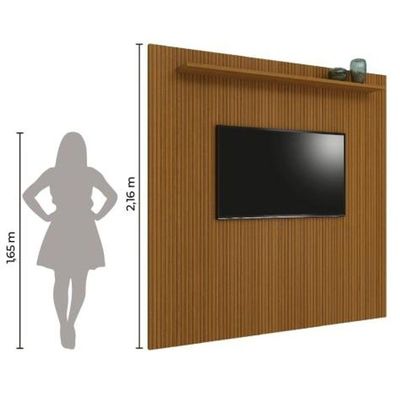 Painel Para Tv Até 75 Polegadas Ripado Impressão 3D Egeo Com Prateleira 2,25M Cedro Edn Cedro