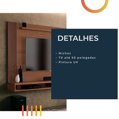 Painel Para Tv Até 50 Polegadas Dijon Ripado C/ Prateleira Naturale