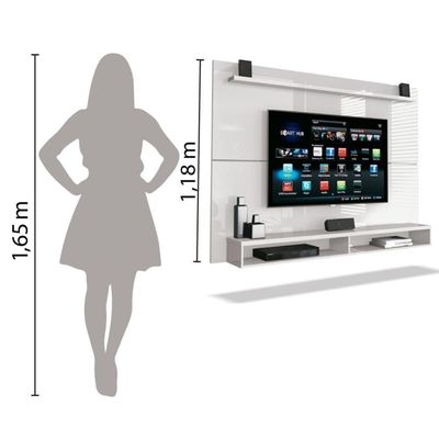 Painel Para Tv Até 65 Polegadas Com Prateleira 1,80m Max Branco Branco