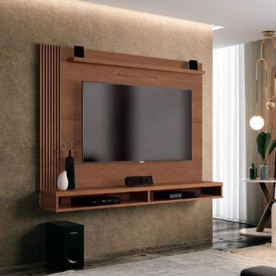 Painel Para Tv Até 50 Polegadas Dijon Ripado C/ Prateleira Naturale