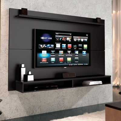 Painel Para Tv Até 65 Polegadas Com Prateleira 1,80m Max Preto Preto
