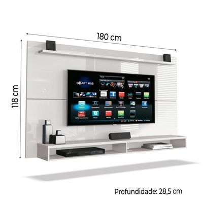 Painel Para Tv Até 65 Polegadas Com Prateleira 1,80m Max Branco Branco