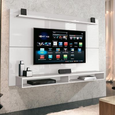 Painel Para Tv Até 65 Polegadas Com Prateleira 1,80m Max Branco Branco