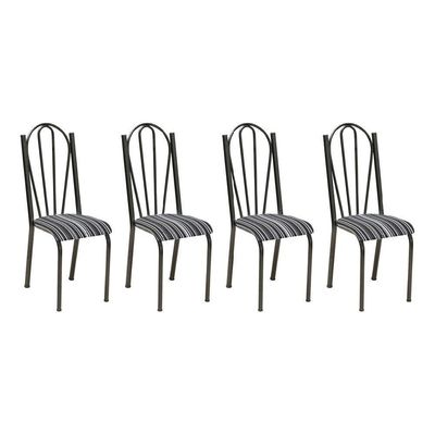 Kit 4 Cadeiras De Cozinha Alasca Estampado Preto Listrado Pés De Ferro Cromo Preto - Pallazio