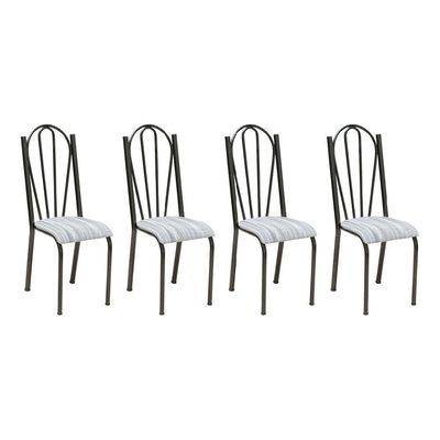 Kit 4 Cadeiras De Cozinha Alasca Estampado Linho Pés De Ferro Cromo Preto - Pallazio