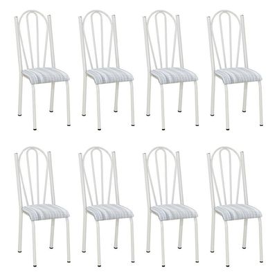 Kit 8 Cadeiras De Cozinha Alasca Estampado Linho Pés De Ferro Branco - Pallazio