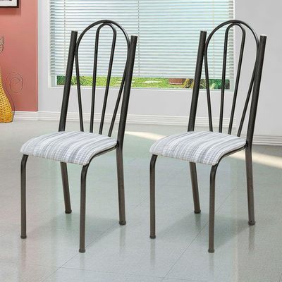 Kit 4 Cadeiras De Cozinha Alasca Estampado Linho Pés De Ferro Cromo Preto - Pallazio