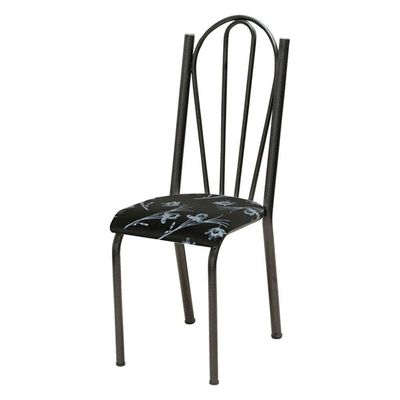Kit 8 Cadeiras De Cozinha Alasca Estampado Preto Florido Pés De Ferro Cromo Preto - Pallazio