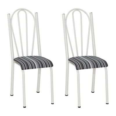 Kit 2 Cadeiras De Cozinha Alasca Estampado Listrado Pés De Ferro Branco - Pallazio