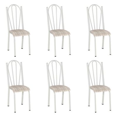 Kit 6 Cadeiras De Cozinha Alasca Estampado Rattan Pés De Ferro Branco - Pallazio