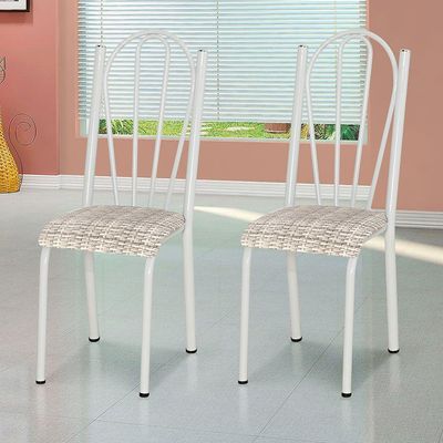Kit 6 Cadeiras De Cozinha Alasca Estampado Rattan Pés De Ferro Branco - Pallazio