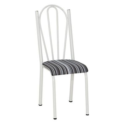 Kit 8 Cadeiras De Cozinha Alasca Estampado Listrado Pés De Ferro Branco - Pallazio