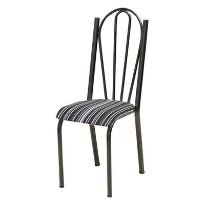 Kit 6 Cadeiras De Cozinha Alasca Estampado Preto Listrado Pés De Ferro Cromo Preto - Pallazio