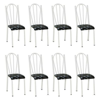 Kit 8 Cadeiras De Cozinha Alasca Estampado Preto Florido Pés De Ferro Branco - Pallazio