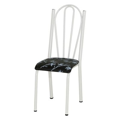 Kit 2 Cadeiras De Cozinha Alasca Estampado Preto Florido Pés De Ferro Branco - Pallazio