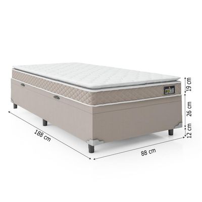 Cama Box Baú Solteiro Colchão D33 Pillow Top Millenium 88x188x57cm Bege Suporta Até 100kg Por Pessoa