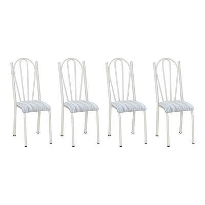 Kit 4 Cadeiras De Cozinha Alasca Estampado Linho Pés De Ferro Branco - Pallazio