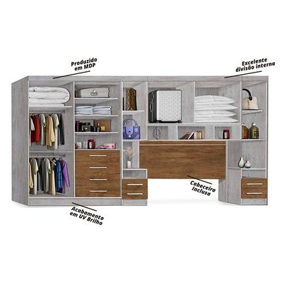 Guarda-roupas Modulado Georgia Queen Ja Avelã / Jequitibá Avelã / Jequitibá