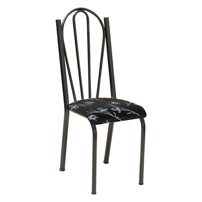 Kit 6 Cadeiras De Cozinha Alasca Estampado Preto Florido Pés De Ferro Cromo Preto - Pallazio