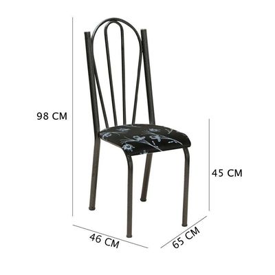 Kit 6 Cadeiras De Cozinha Alasca Estampado Preto Florido Pés De Ferro Cromo Preto - Pallazio