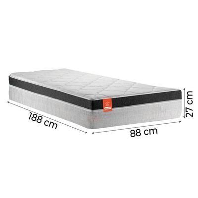 Cama Box Baú Solteiro Colchão Molas Ensacadas Real 88x188x68cm Preto / Cinza - Suporta Até 130kg Por