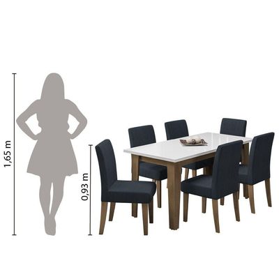 Conjunto De Mesa Sala De Jantar Miami Com 6 Cadeiras Trieste Suede 1,60m Cedro / Off White / Chumbo