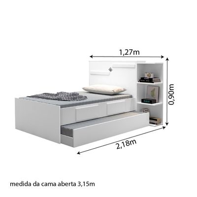 Cama Cabeceira Baú C/Cama Auxiliar 2 Gavetas Branco Lilás