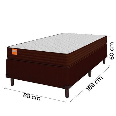 Cama Box Solteiro Colchão Molas Ensacadas 88x188x60cm Marrom/Branco Suporta Até 200kg Por Pessoa