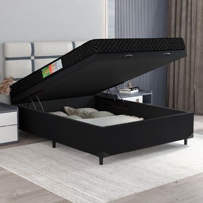 Cama Box Com Baú Casal Colchão Espuma 138X188X53Cm Polar Branco / Preto Preto