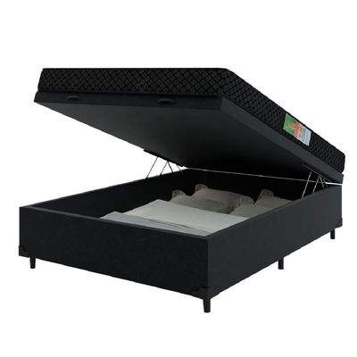 Cama Box Com Baú Casal Colchão Espuma 138X188X53Cm Polar Branco / Preto Preto