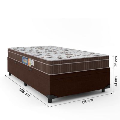 Cama Box Baú Solteiro Colchão Espuma Orthoface Polar 88X188X66Cm Marrom